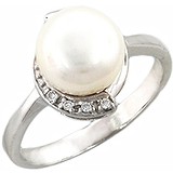 Женское серебряное кольцо с куб. циркониями и культив. жемчугом, 1621101