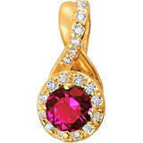 Серебряный кулон с синт. корундом и куб. циркониями в позолоте, 1675629