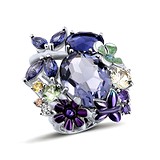 Женское серебряное кольцо с цветными камнями, эмалью и хрусталем