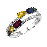 Женское золотое кольцо с бриллиантами, сапфирами, изумрудами и рубином