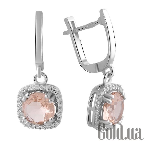 

Серьги с подвесками Fresh Jewelry, Серебряные серьги с куб. циркониями и синт. морганитами