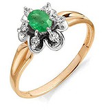 Женское золотое кольцо с бриллиантами и изумрудом, 1554030