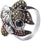Женское серебряное кольцо с ониксами и куб. циркониями, 1670254