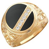 Мужское золотое кольцо с куб. циркониями и ониксами, 1704814