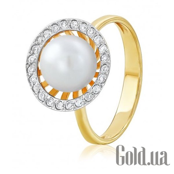 

Кольцо Украина, Женское золотое кольцо с куб. циркониями и жемчугом (искусств.), 16.5