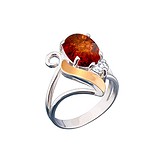 Женское серебряное кольцо с янтарем и куб.цирконием, 112751