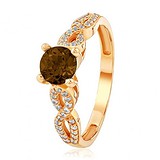 Женское золотое кольцо с раухтопазом и куб. циркониями, 1536623