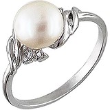 Женское серебряное кольцо с культив. жемчугом и куб. циркониями, 1614703