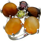 Женское серебряное кольцо с синт. авантюрином, гранатом, цитрином, агатом и сердоликами, 1625711