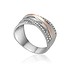 Серебряное обручальное кольцо с куб. циркониями и вставкой из золота - фото 1
