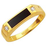Мужское золотое кольцо с куб. циркониями и ониксом, 1705583
