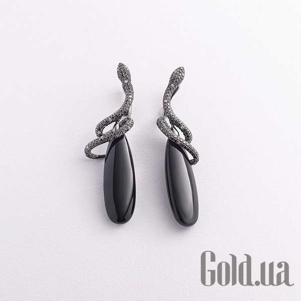 

Серьги с подвесками Украина, Золотые серьги с бриллиантами и ониксами