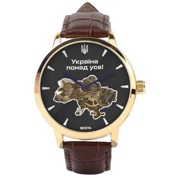 Besta Чоловічий годинник Skeleton Gold Black Metal 3626