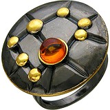Женское серебряное кольцо с янтарем в позолоте, 1618544