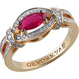 Женское золотое кольцо с бриллиантами и рубином, 1629040