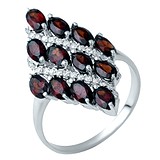 Женское серебряное кольцо с гранатами и куб. циркониями