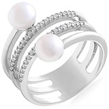 Женское серебряное кольцо с культив. жемчугом и куб. циркониями, 1667184