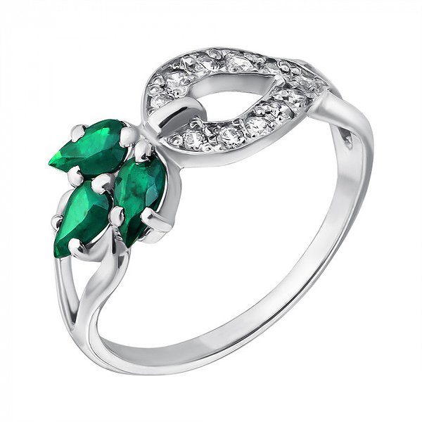 Женское серебряное кольцо с бриллиантами и изумрудами