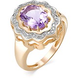 Женское золотое кольцо с бриллиантами и аметистом, 1603697