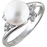 Женское серебряное кольцо с культив. жемчугом и куб. циркониями, 1614705