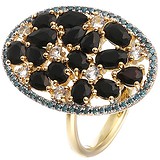 Женское золотое кольцо с ониксами, бриллиантами и кварцами, 1664625