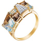Женское золотое кольцо с топазами, раухтопазами и бриллиантами, 1667953
