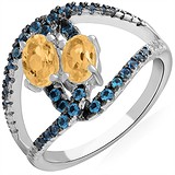Женское серебряное кольцо с куб. циркониями и цитринами, 1668465