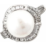 Женское серебряное кольцо с куб. циркониями и культив. жемчугом, 1621106