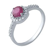 Женское серебряное кольцо с рубином и куб. циркониями (2021513), фото