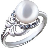 Женское серебряное кольцо с культив. жемчугом и куб. циркониями, 1614707