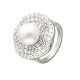 Женское серебряное кольцо с культив. жемчугом и куб. циркониями, 1618035