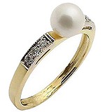 Женское золотое кольцо с бриллиантами и культив. жемчугом, 1605492