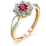 Женское золотое кольцо с бриллиантами и рубином, 1636724