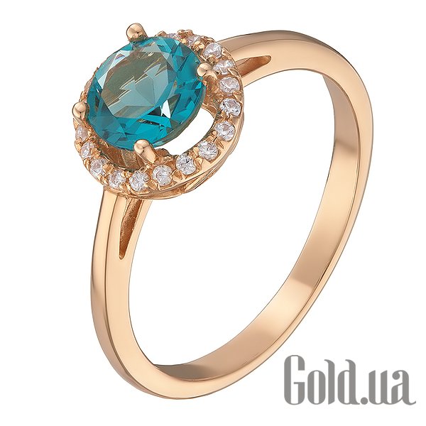 

Кольцо Украина, Женское золотое кольцо с куб. циркониями и синт. топазом, 18