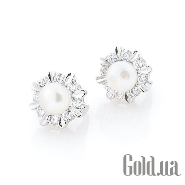 

Серьги Украина, Серебряные серьги с культив. жемчугом и куб. циркониями