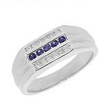 Мужское серебряное кольцо с бриллиантами и сапфирами, 1717108
