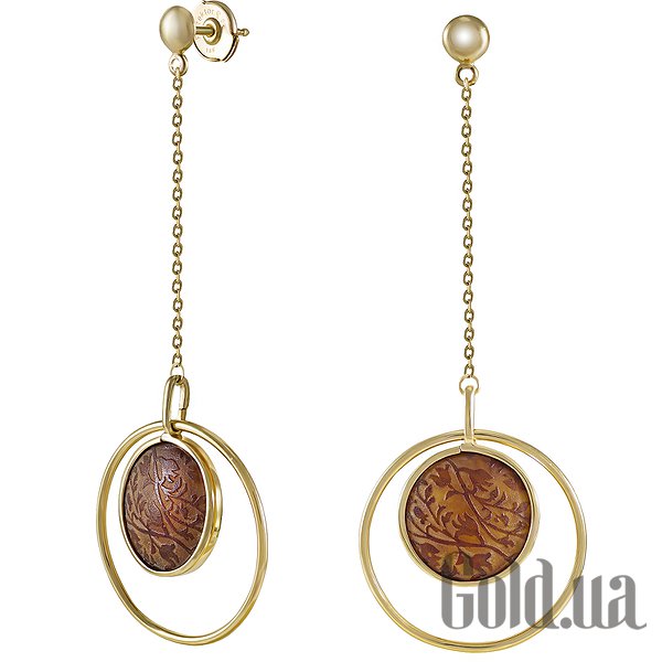 Купити Nina Ricci Золоті сережки з вигравіруваним бурштином