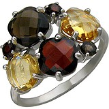 Женское серебряное кольцо с гранатами, дымчатым кварцем и цитринами, 1611125