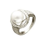 Женское серебряное кольцо с культив. жемчугом и куб. циркониями, 1618037