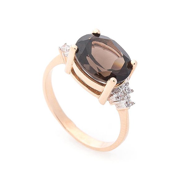 Женское золотое кольцо с раухтопазом и куб. циркониями