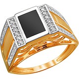Мужское золотое кольцо с ониксом и куб. циркониями, 1684853