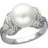 Женское золотое кольцо с бриллиантами и  культ. жемчугом, 1704821