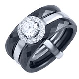Женское серебряное кольцо с керамикой и куб. циркониями, 1551990