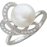 Женское серебряное кольцо с культив. жемчугом и куб. циркониями, 1614966