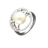 Женское серебряное кольцо с культив. жемчугом и куб. циркониями, 1618038