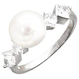 Женское серебряное кольцо с куб. циркониями и культив. жемчугом, 1672310