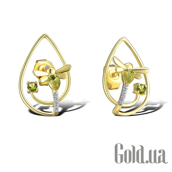 

Серьги-гвоздики Lurie Jewelry, Золотые серьги с бриллиантами и перидотами