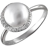 Женское серебряное кольцо с культив. жемчугом и куб. циркониями, 1614711