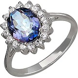 Женское серебряное кольцо с куб. циркониями и топазом, 1620343