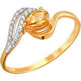 Женское золотое кольцо с куб. циркониями и цитрином, 1638519